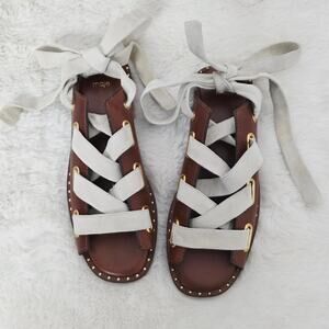 NEW Maje Fidil Lace Up Marron Gladiator Leather Sandal Mules US 8.5